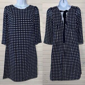 Karl Lagerfeld Paris Sz 4 Dress Navy Blue White Polka Dot Tie Back Ribbon EUC